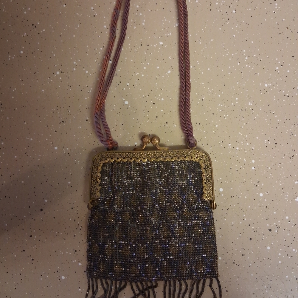 Elegant Beaded Evening Bag with Gold Accents